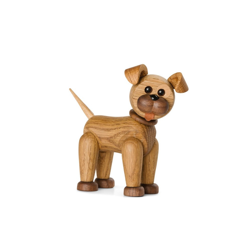 Dekorativ hund som består av 31 delar. Handgjord i ek, valnöt, ask (FSC-märkt) och läder.