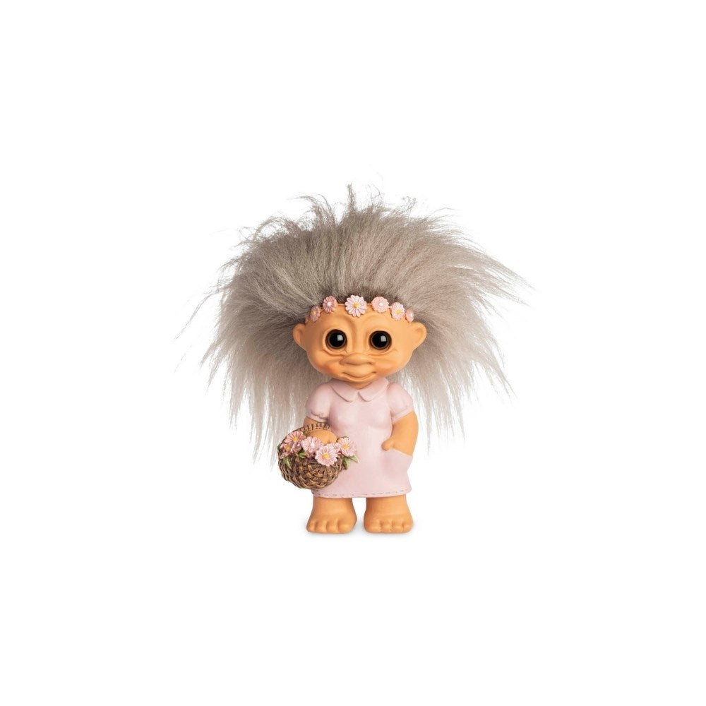 Lyckotroll Blomsterflicka. Vardagstroll. Höjd: 9 cm. Material: Polyresin, fårskinn.