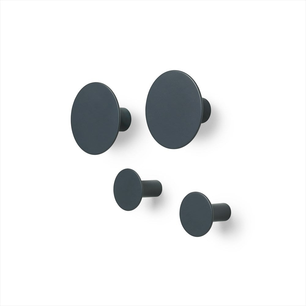 Set 4 väggkrokar - polystone - T 4,5 cm, o 8,5 cm - T 4,5 cm, o 5 cm - Gunmetal - 