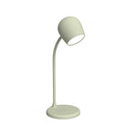 LED-lampa med trådlös laddare (Qi 10W) och högtalare 3W, Bluetooth 5.1 Dimbar 3 nivåer. Inbyggd mikrofon. Vattenresistent IPX4. Mått: Ø12 x H32 cm. Material: 100% återvunnen GRS-plast/Järn/Silikon. Laddningskabel: USB-C (Ingår). Färg: Dusty Olive