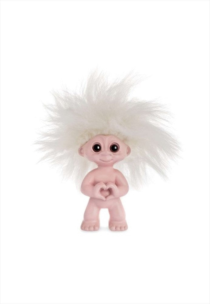 Lyckotroll. Klassisk. Höjd: 9 cm. Material: Polyresin, fårskinn. Färg: Rosa med hjärta