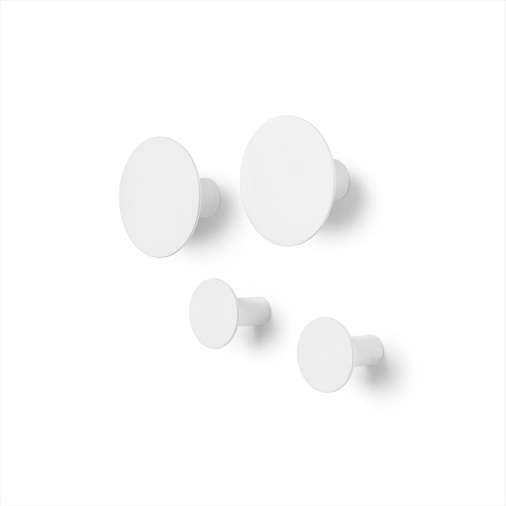Set 4 väggkrokar - Polystone - T 4,5cm, o 8,5 cm - T 4,5cm, o 5 cm - Lily White  - 