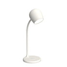 LED-lampa med trådlös laddare (Qi 10W) och högtalare 3W, Bluetooth 5.1 Dimbar 3 nivåer. Inbyggd mikrofon. Vattenresistent IPX4. Mått: Ø12 x H32 cm. Material: 100% återvunnen GRS-plast/Järn/Silikon.  Laddningskabel: USB-C (Ingår). Färg: Vit